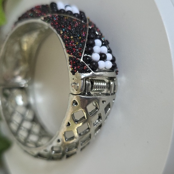 Vintage Clamper Hinge Bangle Bracelet Silver with Bead Design - Picture 6 of 13